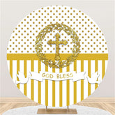 Lofaris Gold Glitter White God Bless Round Baby Shower Backdrop
